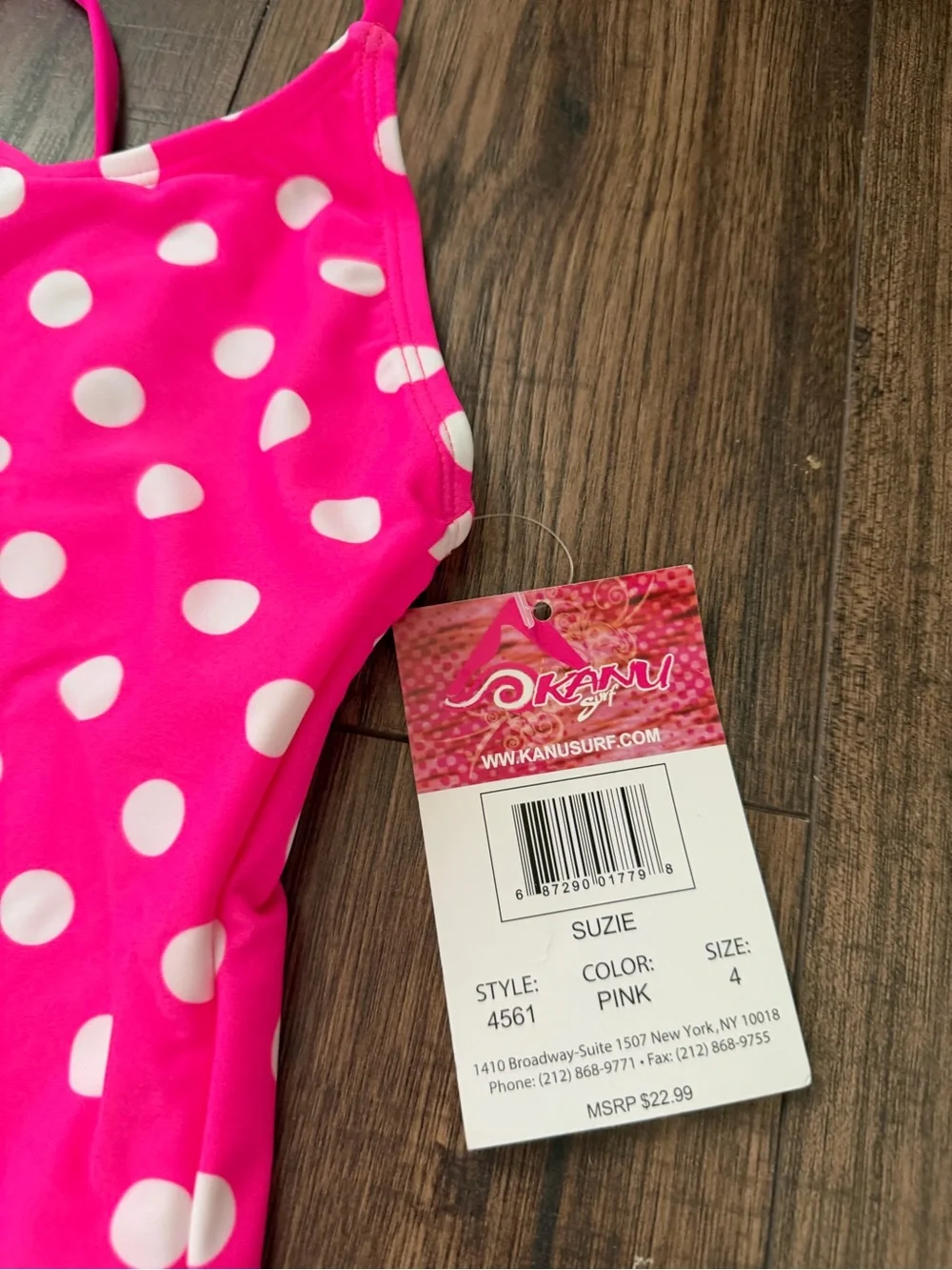 Kanu Surf Girl's Pink Polka Dot Daisy One Piece  Beach Sport Swimsuit Size 4 New